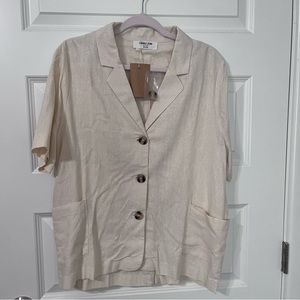 Double Zero Linen Blend Short Sleeve Blazer Top Shirt Large New
